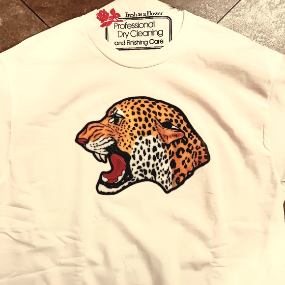 Men's (or Women's) Medium White Leopard Head Tee ☆Totally Bitchin'☆ - Picture 3 of 6